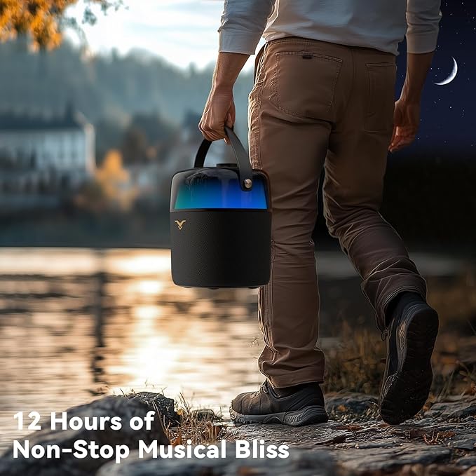 Bluetooth Speaker, Portable Wireless Speaker with 80W Peak Power, Enhanced Bass/Treble, TWS Pairing, 360-Degree LED Lighting for Home, Outdoor, Beach Party, Supports USB/AUX/6.35mm Jack/FM Integration