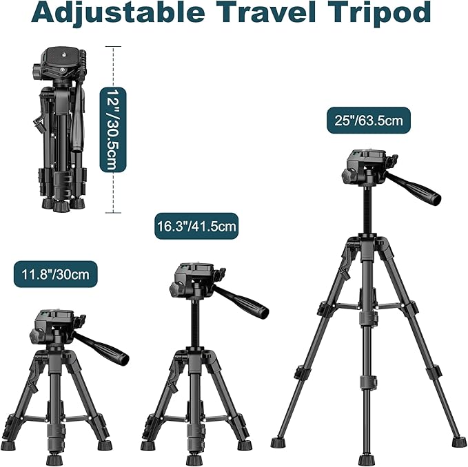 JOILCAN Mini Tripod for Camera, 25" Tabletop Camera Tripod, Portable Travel Tripod w/Phone & Tablet Holder, Lightweight Aluminum Tripods for DSLR Phone