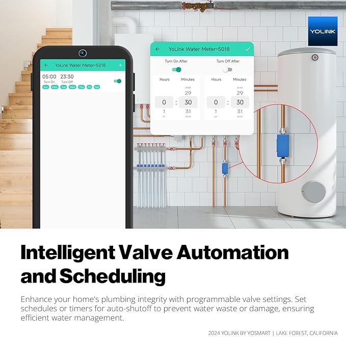 YoLink FlowSmart All-in-One: Smart Water Meter & Shutoff for 0.5'' Pipes, NSF Certified, Real-Time Leak Detection, App-Controlled, 10+ Year Battery, YoLink Hub Included – YS5018