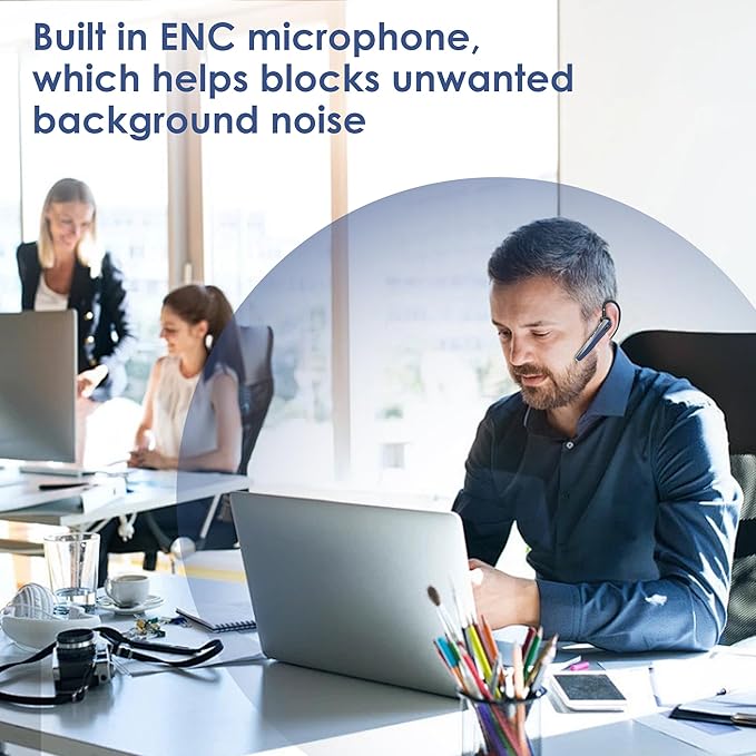 Bluetooth Headset with Microphone, Wireless Earpiece with Charging Case for Cellphones, PC, Single Ear Headset with Mute for Trucker Driver, Remote Work, Skype, Zoom, Teams, Call Center