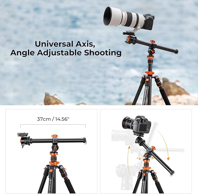 K&F CONCEPT 78 inch DSLR Camera Tripods with Magnesium Alloy Rotatable Multi-Angle Center Column,Load Capacity up to 22lbs/10kg K234A7+BH-28L+Extension Arm Kits