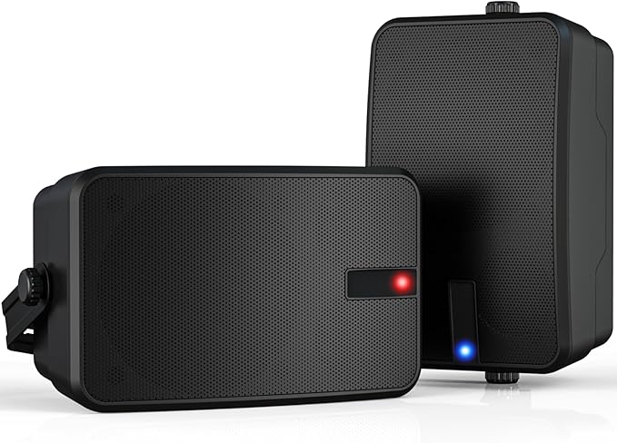 400W Outdoor Bluetooth Speakers | Wireless Sync 100+ Speakers | IPX5 Waterproof Wall Mount | for Party, Patio, Porch, Garage (Pair, Black)