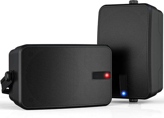 400W Outdoor Bluetooth Speakers | Wireless Sync 100+ Speakers | IPX5 Waterproof Wall Mount | for Party, Patio, Porch, Garage (Pair, Black)