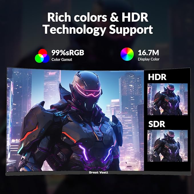 24 Inch Curved Gaming Monitor, 180Hz/144Hz FHD 1080P, 120% sRGB, 1ms, AMD FreeSync, Low Motion Blur, VESA Wall Mount, HDMI 1.4 & DP 1.2 – Black