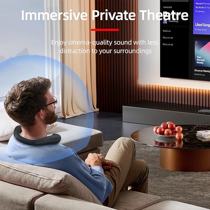 Portable Wireless Neckband Home TV Speakers, Theater Stereo Surround Sound with Microphone, Wireless Loudspeaker for Outdoor Sports with Bluetooth Receiver