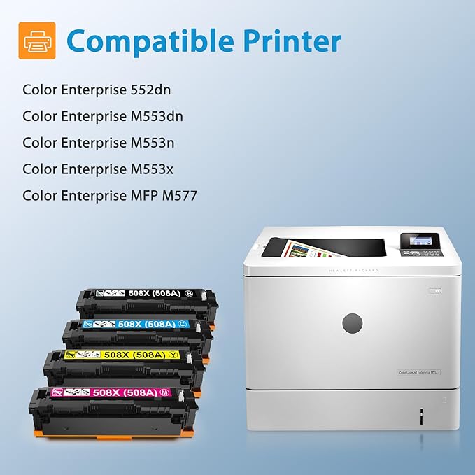 508A 508X Toner Cartridge Compatible with 508A 508X (CF360A-CF363A, with Chip) for Color Laserjet Enterprise M553 M553dn M553n M553x M552 M577 Series Printers