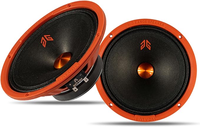 MX65P1 Midrange Loudspeaker 6.5" Orange Dust Cap, 200W Max, 4 Ohms, Premium Quality Audio Door Speakers for Car or Truck Stereo Sound System, Orange (2 Speaker)