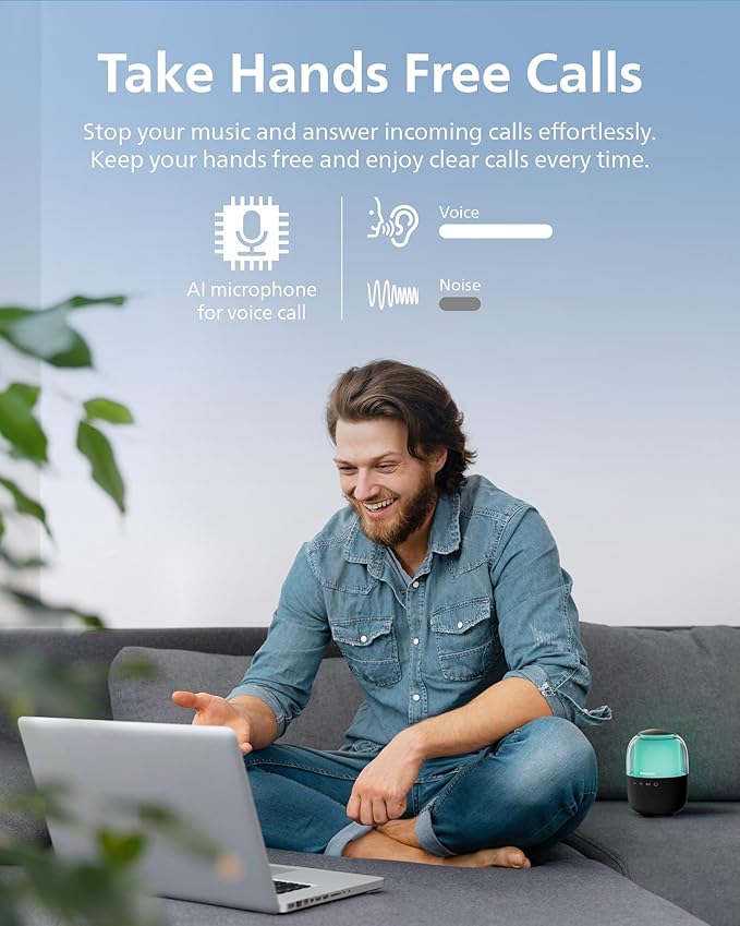 Philips S2108 Portable Bluetooth Speaker, 5W RMS, 7H Playtime, TWS Stereo Pairing, LED Light Effects, USB-C Charging – Punchy bass, Compact Wireless Speaker for Home, Outdoor, Travel