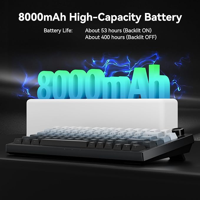 Wireless Mechanical Keyboard with Knob,Tri-Mode BT5.0/2.4GHz/USB-C Hot Swappable Mechanical Keyboard,Pre-lubed Linear Switches,8000mAH Battery RGB Backlit Computer Gaming Keyboards