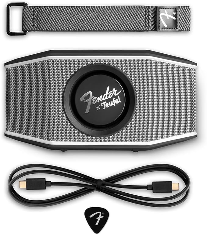 Fender x Teufel ROCKSTER GO 2 Portable Bluetooth Speaker – Powerful Sound, Rugged, Waterproof, 28 Hour Battery, Carrying Strap for Outdoors and Travel