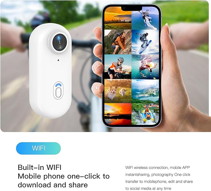 H8 64GB 4K Thumb Action Camera, Mini Body Cameras, Wearable Pocket Vlogging Camera, Multiple Accessory Mount Anywhere Small Portable Hands-Free Helmet Cam for Work, Cycling, Travel, Pet Walking(White