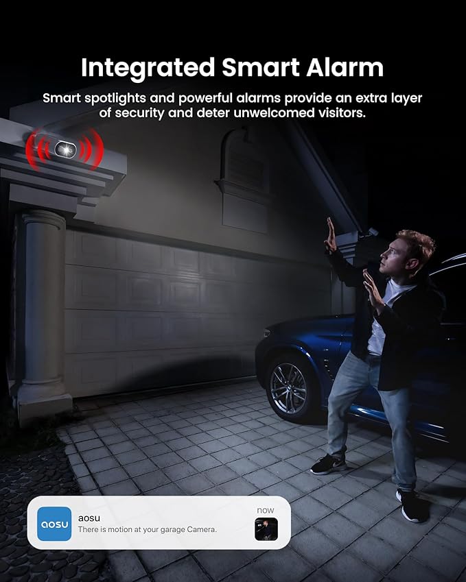 AOSU Solar Security Cameras Wireless Outdoor, 2Mins DIY Installation, No Subscription Cameras for Home Security System, Local Storage, 2K Color Night Vision for Surveillance, 2.4&5ghz WiFi, 2 Cam-kit