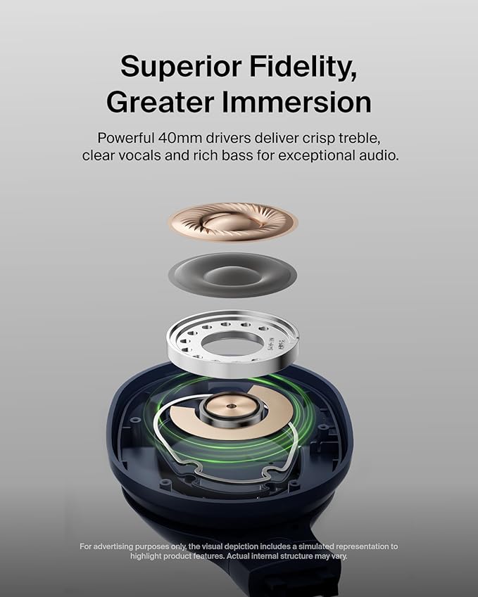 Belkin SoundForm Surround Bluetooth Over-Ear Headphones - Environmental Noise Cancelling Headphones - Wireless w/ 60H Playtime & Soft Ear Cups for iPhone, Galaxy, iPad, Travel, Home, or Office - Blue