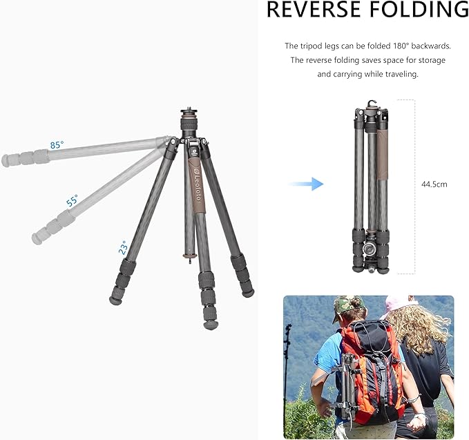 Carbon Fiber Lightweight Travel Tripod with Ball Head, Removable Center, Maxload 10kg, Weight 1.66kg, Folded 470mm (LX-284CT+XB-38)