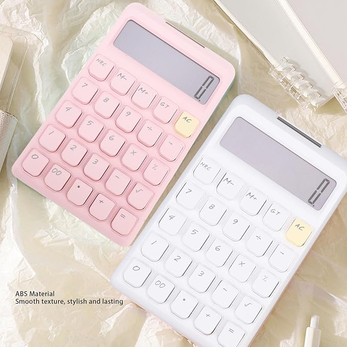 Pssopp Desktop Solar Calculator, Large 12-Digit Display Energy Efficient Tactile Press Keys Portable Standard Math Tool for Home Office Accounting (White)
