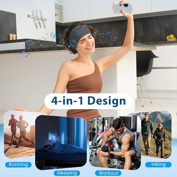 Sleep Headphones Wireless Bluetooth 5.4 Headband, Sports Earphones Sleep Earbuds with HD Stereo Speaker Microphone for Workout Jogging Yoga Insomnia Air Travel Meditation Unique Gifts Gray