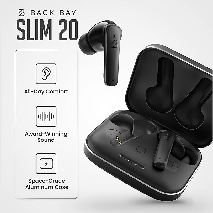 Back Bay Audio [USA-Based iPhone + Android Wireless Earbuds Bluetooth V5.3, Sweatproof Air Buds for Android Phones, Small Sports Bass Earphones with Wireless Mic for iPhone iOS, Bluetooth Earphones