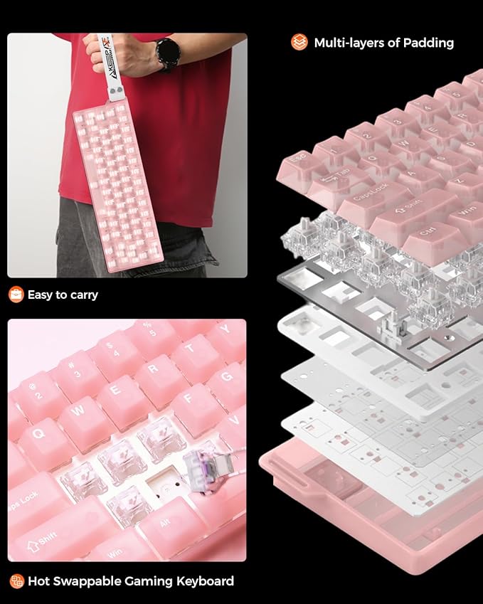 DAREU COOL60 60% Hall Effect Gaming Keyboard with Magnetic Switch, SOCD, 0.01mm Actuation Adjustable Rapid Trigger,8000 Hz Polling, Frosted Transparent Keycaps, Hot-swap, RGB Backlit