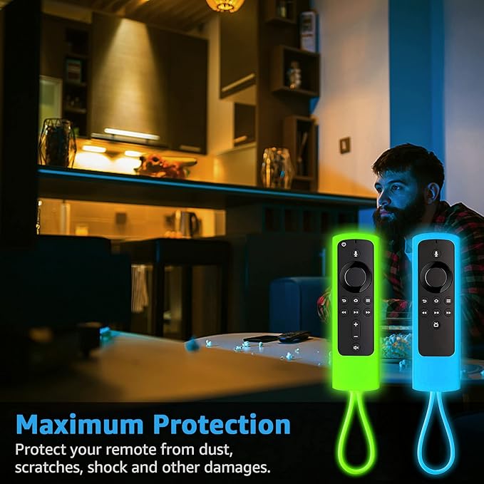 [2 Pack] Firestick Remote Cover, Replacement for FireStick Streaming Media Device |Firesticktv 4k+ 2021 | Fire 4K Max | Fire Stick Lite |Fire Stick Cube | (Sky Blue Glow & Green Glow)…