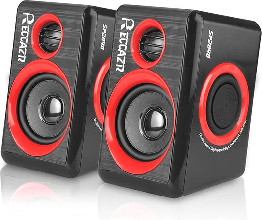 Computer Speakers, 2.0 CH PC Speakers with Surround Sound, USB Wired Laptop Speakers with Deep Bass for Desktop Computer/PC/Laptops/Smart Phone Build-in 4 Loudspeaker Diaphragm Reccazr SP2040|RED