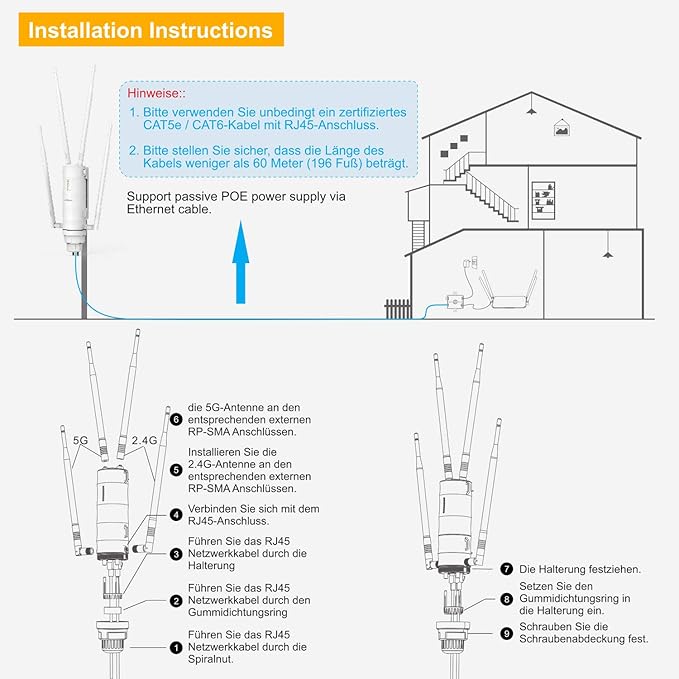WAVLINK AC1200 Outdoor Wireless High Power Weatherproof WiFi Long Range Extender/Access Point/Router with Passive POE,Dual Band 2.4+5G Repeater,Gigabit Port, No WiFi Dead Zones for Working from Home