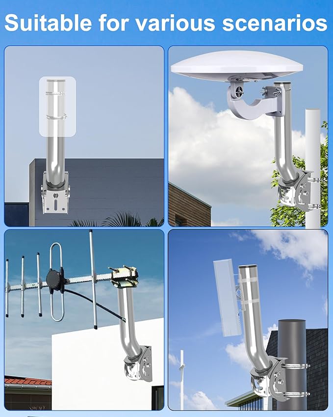 Universal Wireless Bridge Bracket Mount, 12‘’(H) - Φ1.38‘’ Pole and Wall Mounted Stainless Steel Antenna Mounting Bracket kit for Outdoor TV Antennas, Network WiFi Extender, Acess Point, CPE (2-Pack)