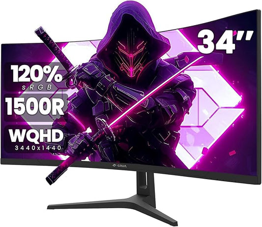 CRUA 34Inch Ultrawide Gaming Monitor, WQHD(3440 * 1440P) 144Hz/165Hz Curved Monitor,120% sRGB, Computer Monitor That Supports AMD Freesync, Wall Mountable Installs(HDMI, DP)-Black