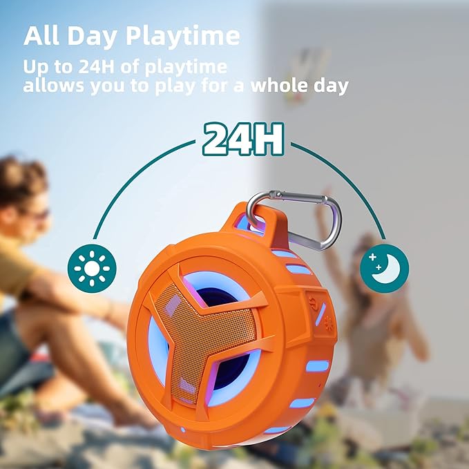 EBODA Bluetooth Shower Speaker, IPX7 Waterproof Portable Wireless Small Mini Speakers, Floating, 2000 mAh with RGB Light for Pool, Beach, Boat, Kayak Accessories, Gifts for Men and women -Orange