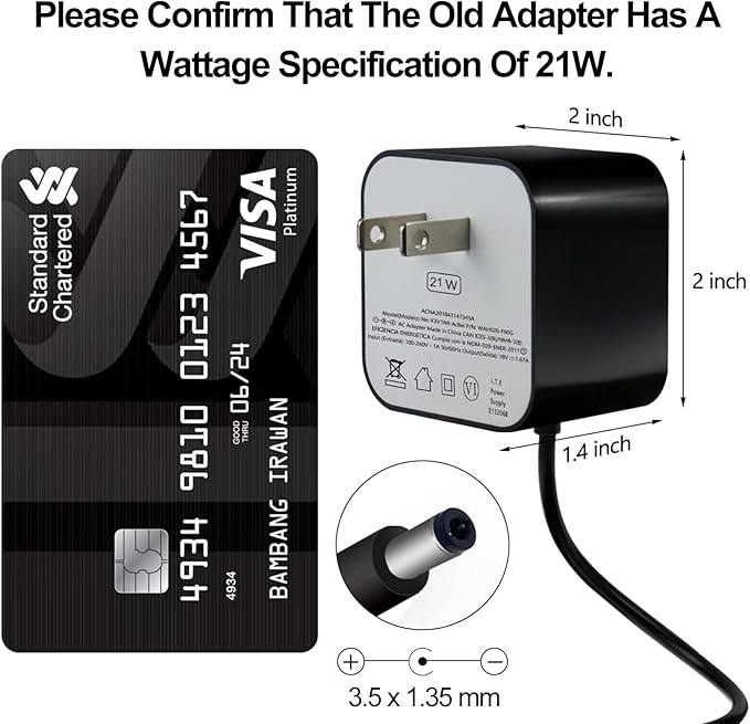 21W Power Adapter for Echo (1st & 2nd Generation), Echo Show (1st Gen), Echo Plus (1st Gen), Fire TV (2nd Gen), Echo Look, Echo Link, 5Ft AC Adapter Power Cord