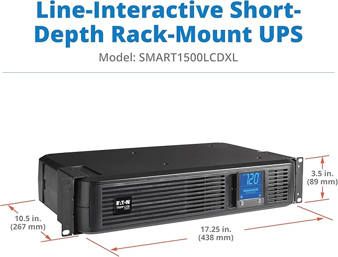 Tripp Lite SMART1500LCDXL 1500VA Rack Mount UPS Battery Backup with Expandable Run Time Option, 900W, 8 Outlets, Short Depth, 2U Rackmount UPS, AVR, LCD Screen