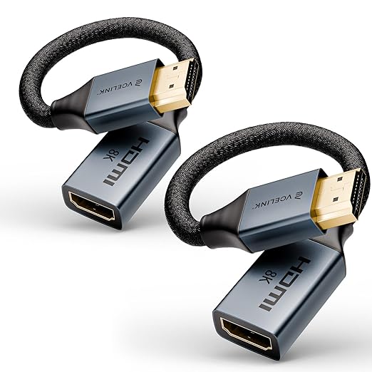 VCELINK 8K Short HDMI Extender Cable 0.6 FT Ideal for Tight Spaces, HDMI Extension Male to Female Adapter, Compatible with Roku TV Stick, HDTV, Game Console, Laptop (2 Pack, 0.6FT)