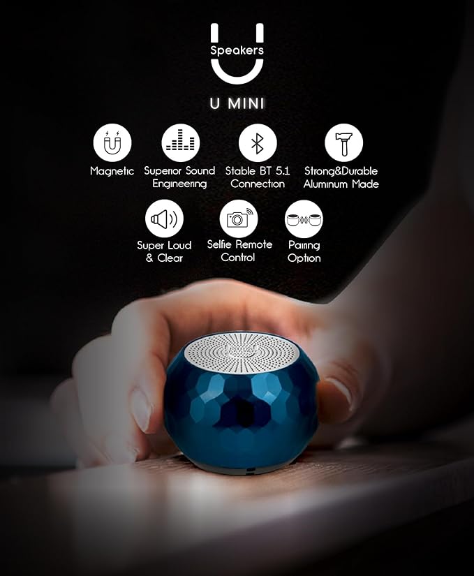 Fashionit U Mini Small Bluetooth Speaker Wireless Mic & Remote Shutter, Portable Bluetooth Speakers, Rich Sound for Home & Outdoor, Stocking Stuffers, Gifts for Adults - Glam Midnight Blue