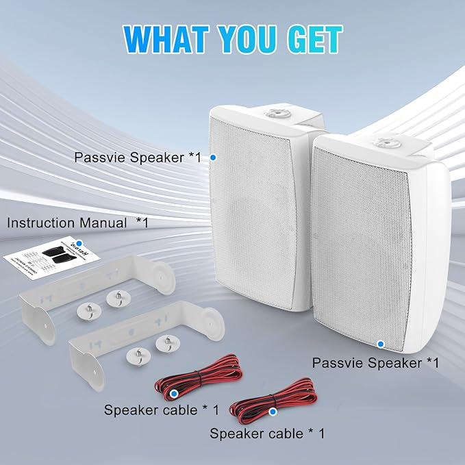 STUDIOFINIX 6.5 Inch 400W Outdoor Speakers Wired Waterproof Passive with Powerful Bass, Wall Mount Speakers for Patio Garden Poolside Home(Pair,Black) (White, 8)