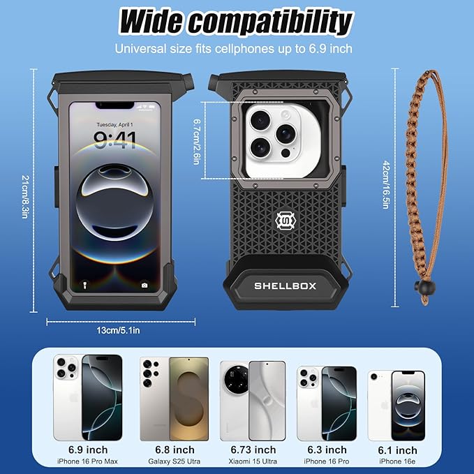 Waterproof Phone Case for Snorkeling & Diving (98ft/30m), Professional Waterproof Diving Case for Underwater Photo&Video, Universal Underwater Touchscreen Case Compatible with iPhone Black