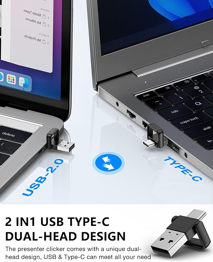 Wireless Presentation Clicker- Clicker for Powerpoint Presentations- Rechargeable Presentation Remote, Slide Advancer for Keynote/PPT/Mac/PC/Laptop