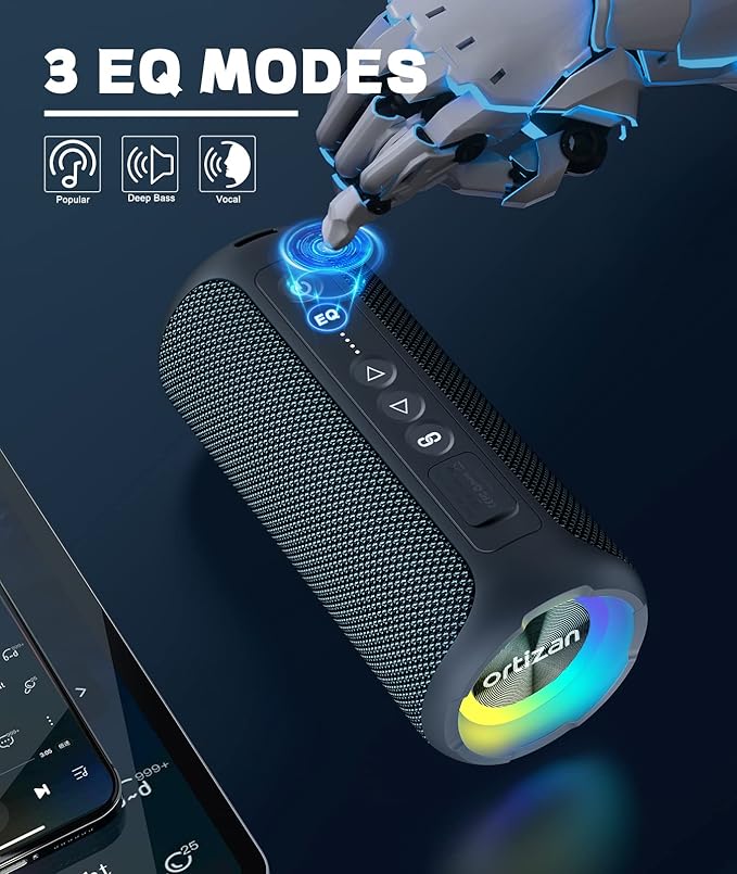 Ortizan Bluetooth Speakers, Portable Wireless Stereo Speaker - IPX7 Waterproof, 30W RMS(40W Peak) Loud Sound, Deep Bass, LED Light, Bluetooth 5.3, for Home/Shower/Outdoor/Beach, Gifts for Adult, Navy
