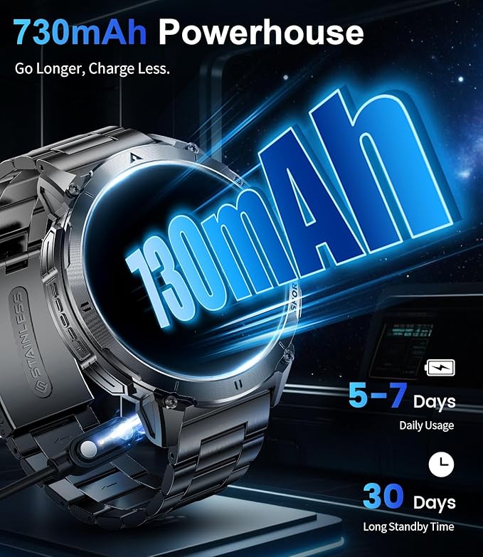 LIGE Smart Watches for Men with LED Flashlight/Call, 1,62'' HD AMOLED Screen 730mAh Military Smartwatches with 110+ Sports, 3ATM Fitness Tracker with 24/7 Heart Rate/Sleep for iOS Android, Black