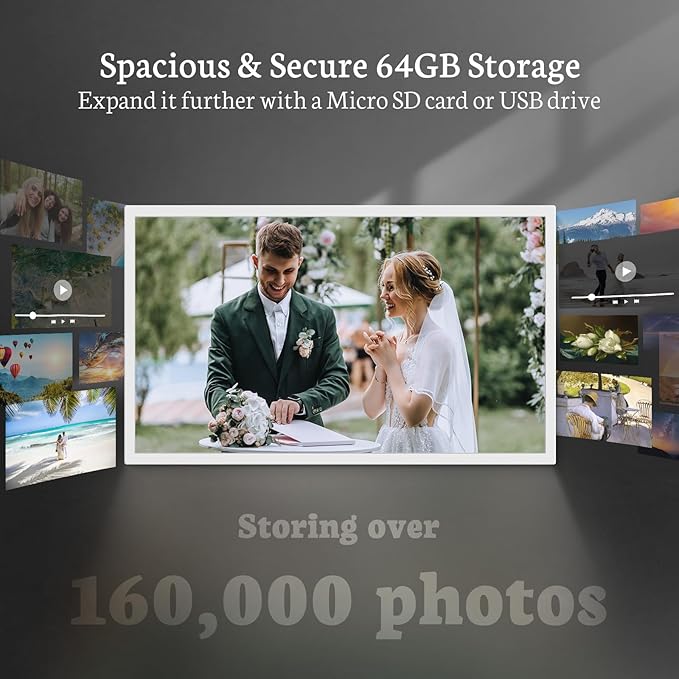 BSIMB 32 Inch Large Digital Picture Frame, Touchscreen 64GB 1920x1080 FHD WiFi Photo Frame Electronic Display Remote Control, Share Pictures/Videos via Free App/USB/SD Easy Setup Gifts for Mom, White
