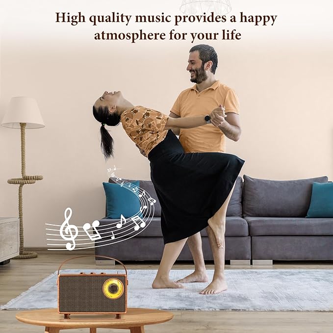 FREEFISH Portable Retro Speaker Bluetooth Radio Vintage Decor with FM Radio Rich Bass Bluetooth Speakers 5.3 Wireless Connection,TF Card, AUX for Home Office Bedroom