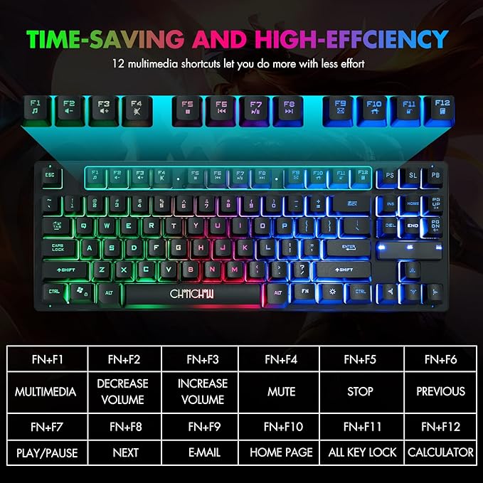 CHONCHOW 87-Key RGB Backlit Compact Gaming Keyboard - USB Wired Tenkeyless Keyboard for Laptop, PS4, Xbox, PC Gaming and Work
