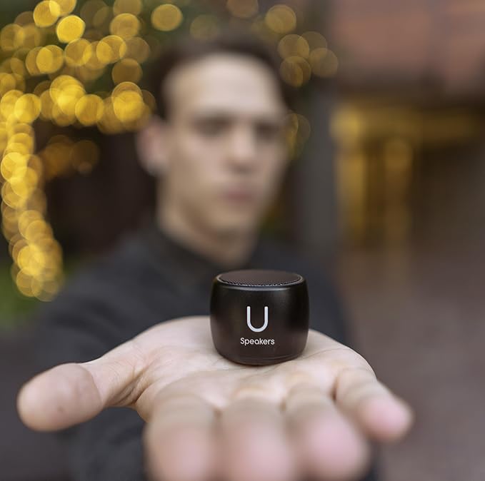 Fashionit U Micro - Small Bluetooth Speaker | Coin-Sized Speakers Bluetooth Wireless with Built-in Mic & Remote Shutter | Portable Rich Sound for Travel, Shower, Beach | Black