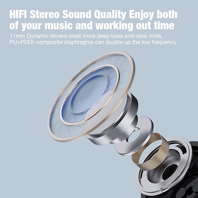 Boean Bluetooth Headphones, Bluetooth 5.3 Wireless Headphones with 16 Hours Playtime, Stereo Bass IPX7 Waterproof Over Ear Earphones for Workout and Sports Running