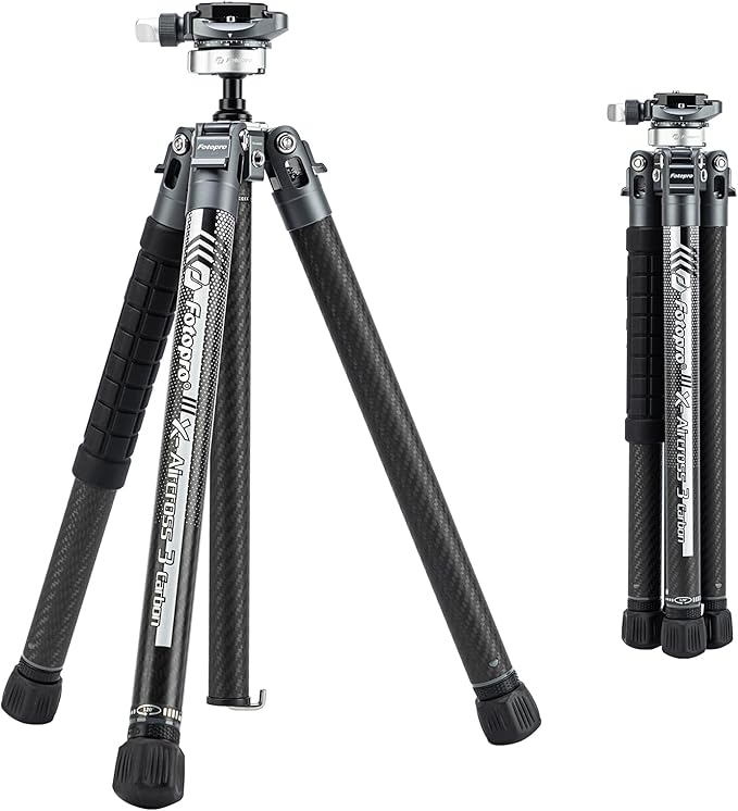 Fotopro Carbon Fiber Tripod 1.7lbs Ultralight 62 Inch Portable Compact Travel Tripod for Camera DSLR Load up to 22lbs X-Aircross 3 Lite Grey