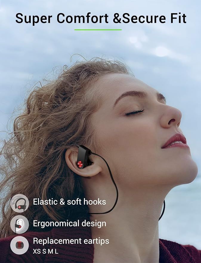 Stiive Bluetooth Headphones, 5.3 Wireless Sports Earbuds IPX7 Waterproof with Mic, Stereo Sweatproof in-Ear Earphones, Noise Cancelling Headsets for Gym Running Workout, 16 Hours Playtime - BlackRed