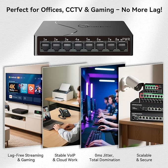 8-Port Gigabit Easy Smart Managed Ethernet Switch | Plug & Play Network Hub with VLAN, QoS, Port Mirroring | Fanless Design | Desktop/Wall Mount for Home/Office