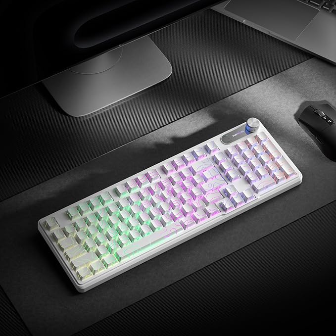 IP98 Gaming Keyboard - Wired Keyboard with RGB Backlighting, IPX8 Water Resistance, and Side Printed PBT Translucent Keycaps, Suitable for Gaming or Work (Line White)