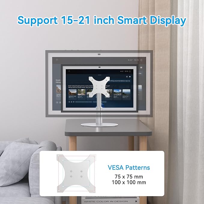Almoz Sturdy Stand Compatible with Echo Show 21, Show 15 (All Generations) with Adjustable Tilt, 4 Height Levels, Flexible Viewing and Solid Support for Show 15 2nd Gen (Basic-Silver)