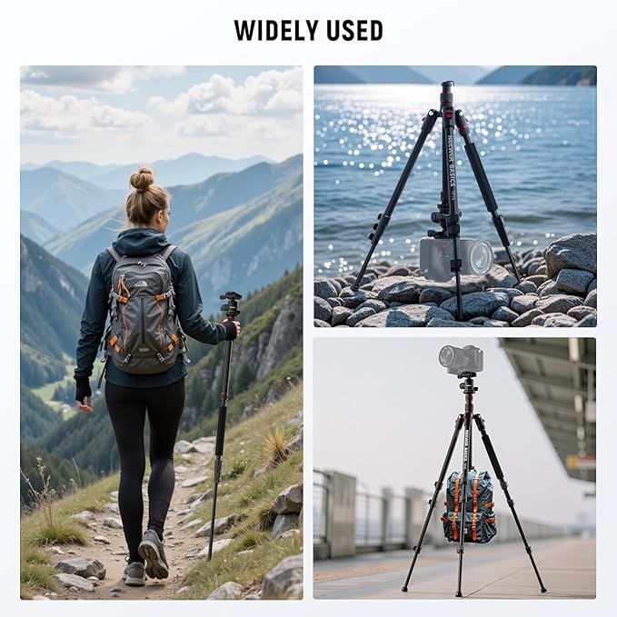NEEWER Basics Camera Tripod Monopod, 71" Aluminum Heavy Duty Portable Travel DSLR Cell Phone Stand with 360° Ball Head Cellphone Holder Mount Compatible with iPhone for Filming Video Recording, TP15