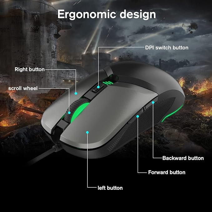 RaceGT Wired Gaming Mouse, USB Optical Computer Mice with High-Precision Adjustable up to 8000 DPI, Ergonomic Computer USB Mouse with RGB Backlit for Windows/PC/Mac/Laptop