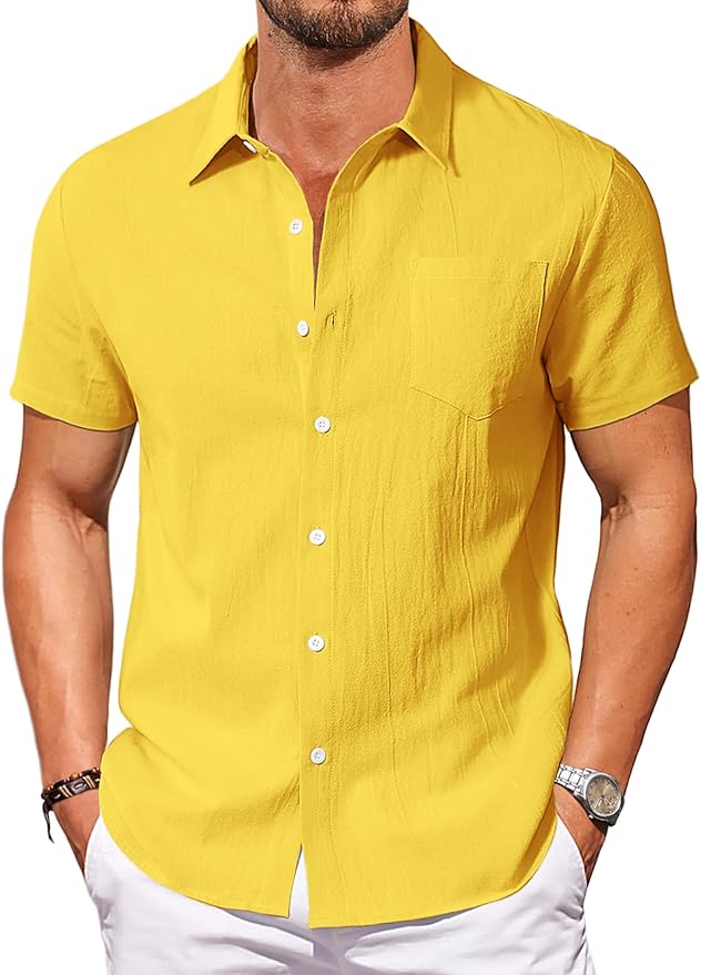Vssjavun Mens Short Sleeve Button Down Shirts Casual Cotton Shirt Summer Beach Tops with Pocket